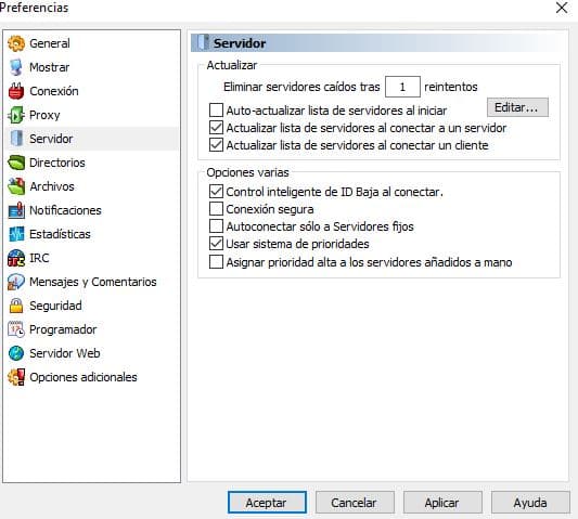 configurando emule preferencias y servidor