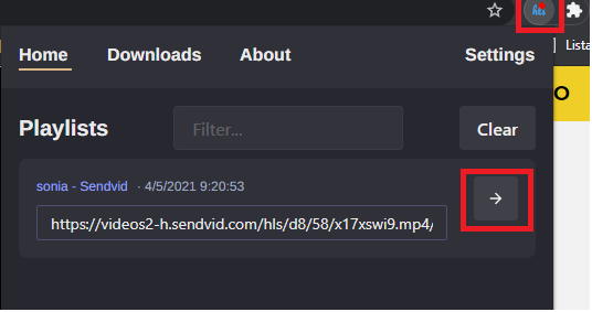 Extensión HLS Downloader preparando video